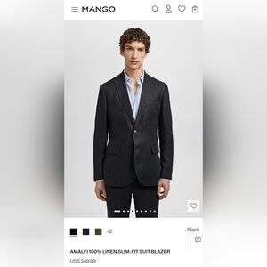 Mango Mens Slim Fit Tailored Sz 44 Black Linen Blazer. Unlined. 100% Linen NWT